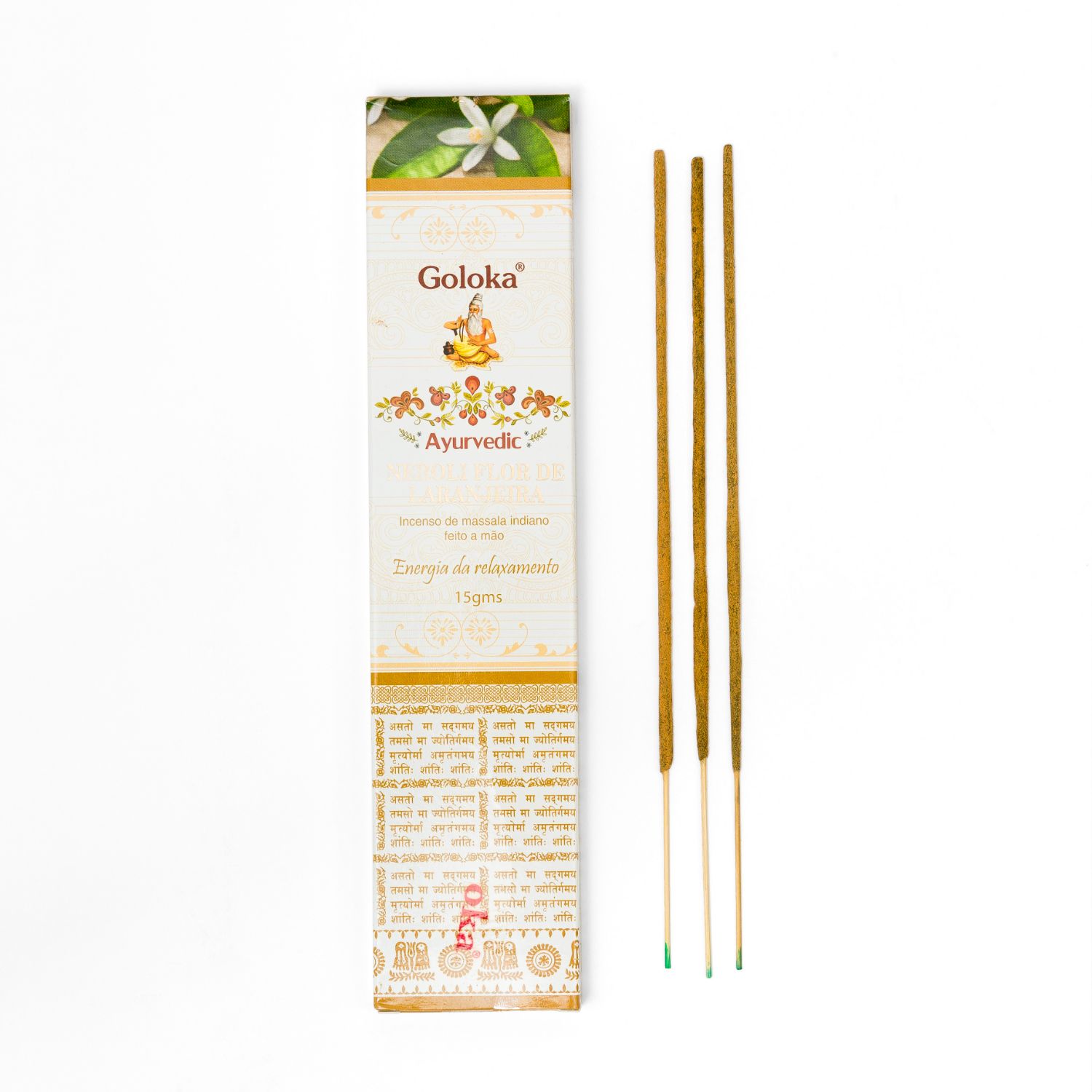 undefined | Incenso Massala Ayurvédico Flor de Laranjeira Goloka