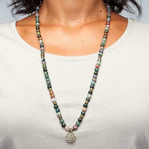 pulseira mala agata indiana flor da vida pescoco Pulseira-Colar Mala Ágata Indiana