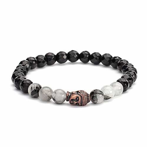 Pulseira Mala Quartzo e Ágata Preta