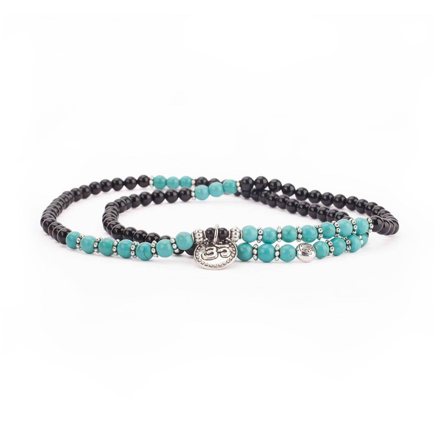 Pulseira-Colar Mala Turquesa e Agata Preta