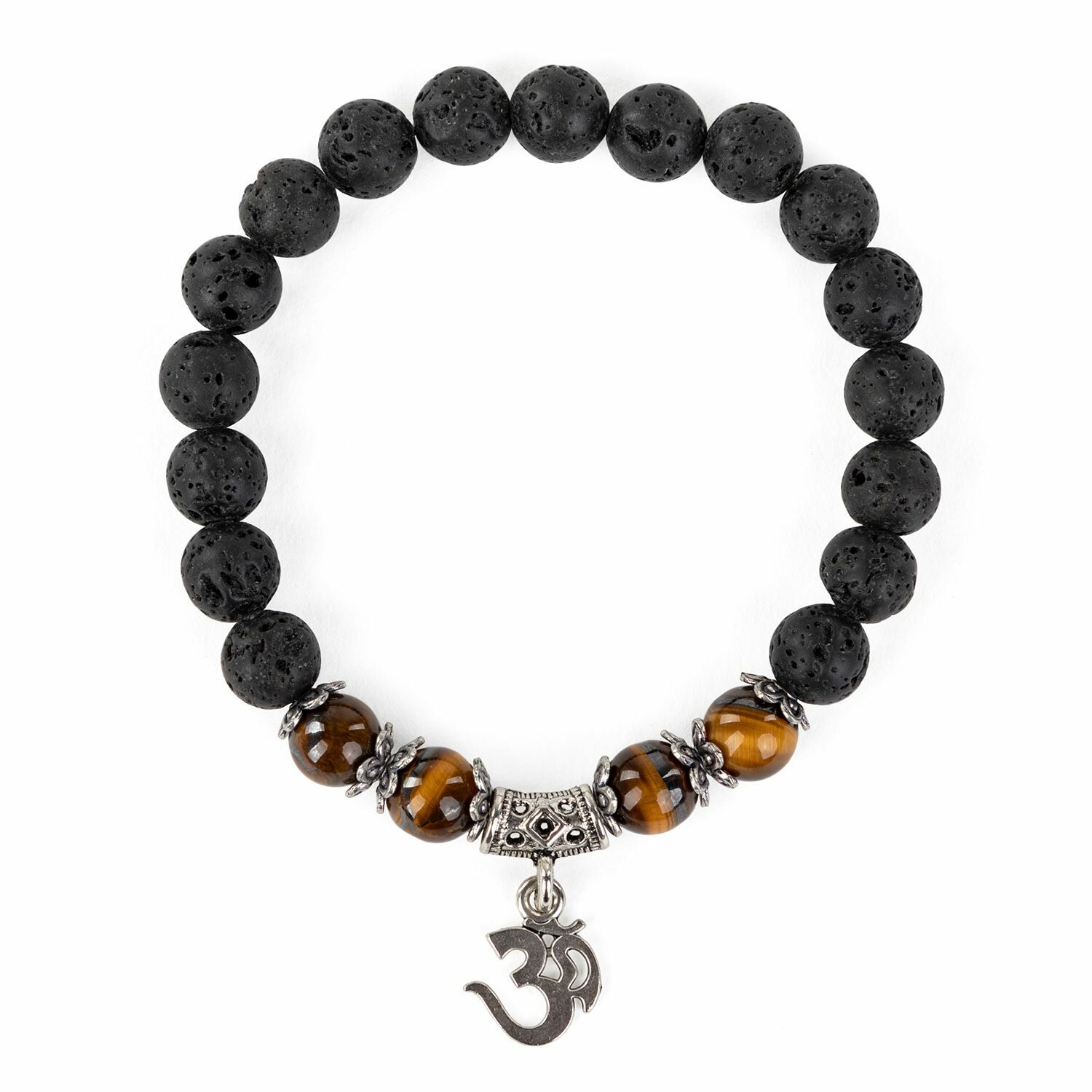 Pulseira Mala Olho de Tigre e Rocha Vulcânica