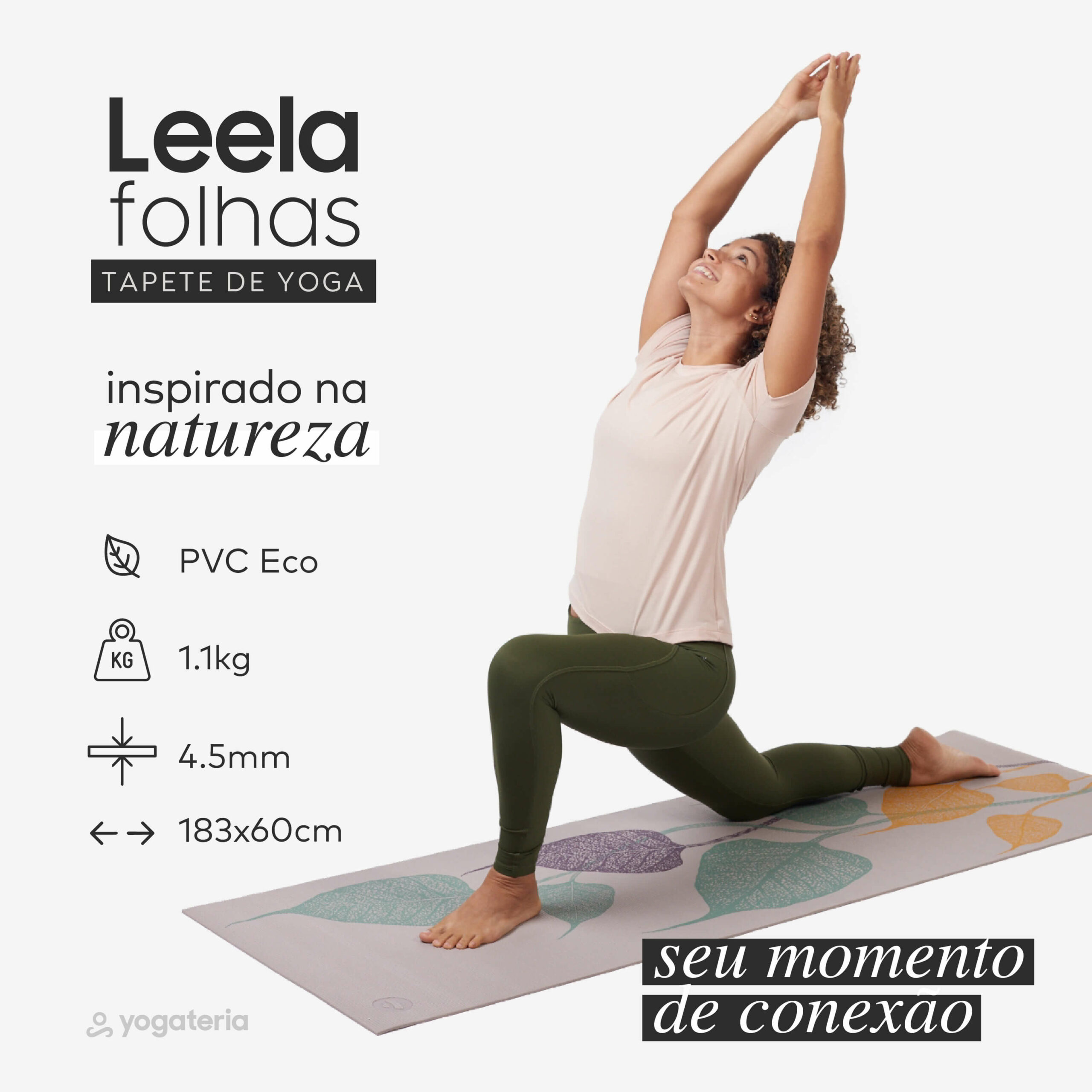 Tapete de yoga estampado Leela Folhas- 4.5mm PVC ecológico 5