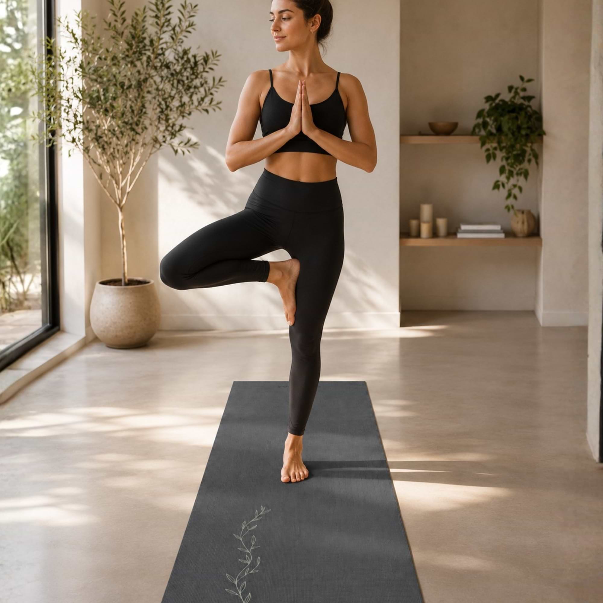 Tapete de Yoga Estampado Leela Botanic - 4.5mm PVC eco 8 Leela Botanic Yogateria Grafite 04