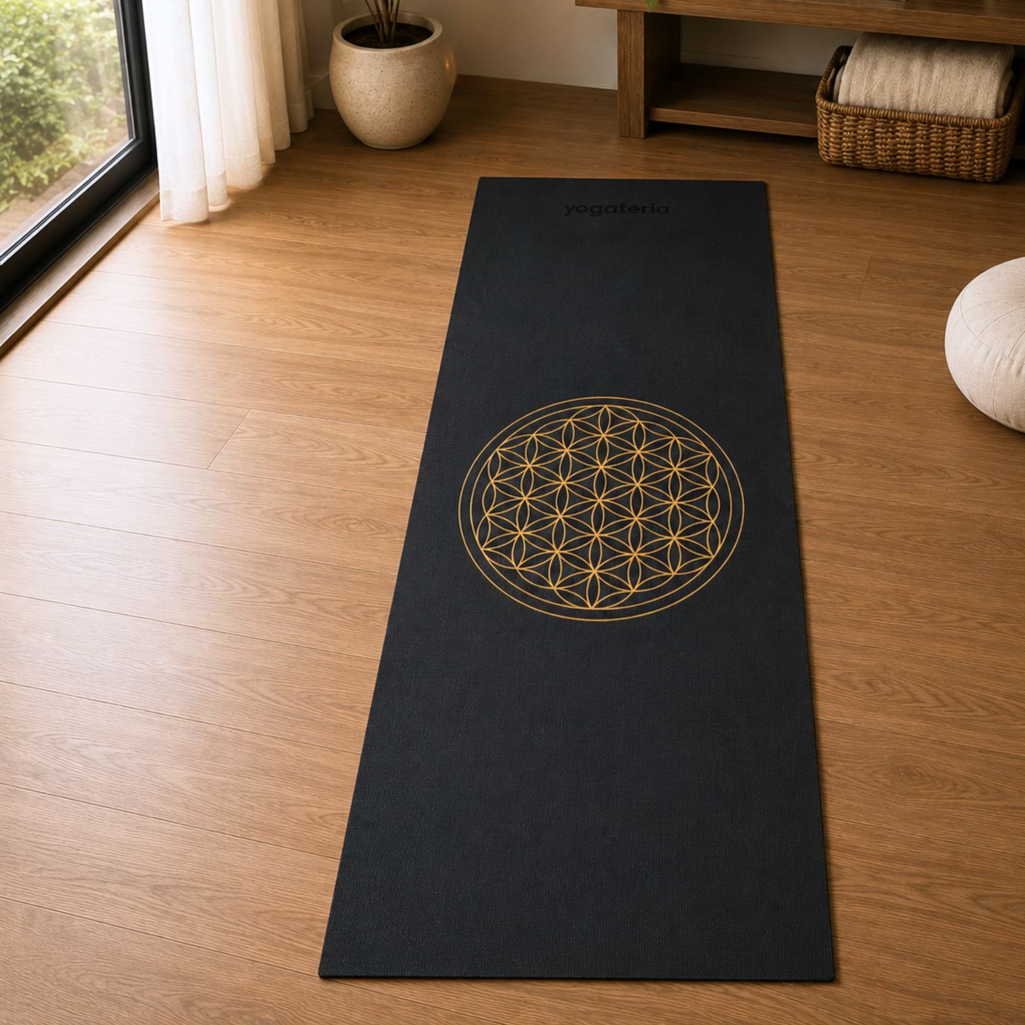 Tapete de Yoga Estampado Leela A Flor da Vida - 4.5mm PVC eco 8 Leela Flor da Vida Yogateria Preto 02